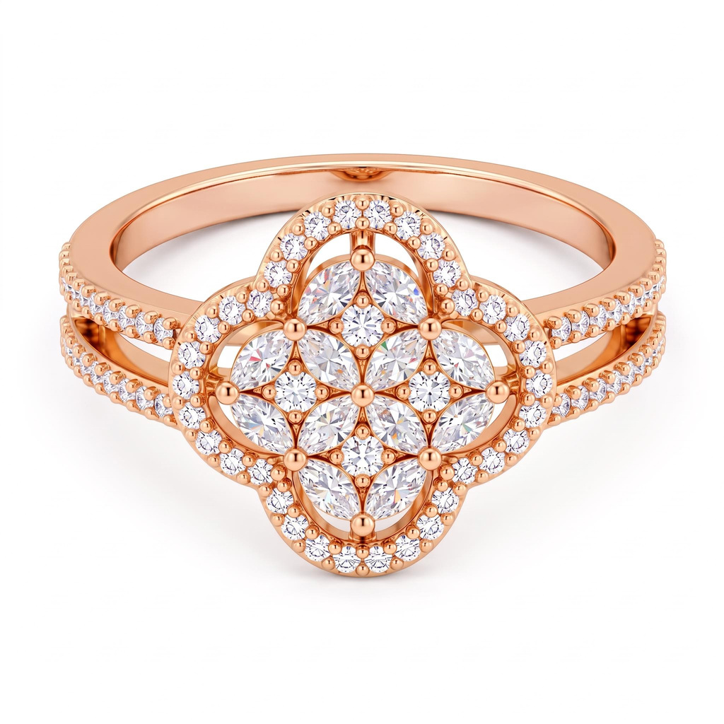 0.83 ct.tw. Four-leaf Marquise Cut Halo Engagement Ring 0.83 ct.tw. Four-leaf Marquise Cut Halo Engagement Ring