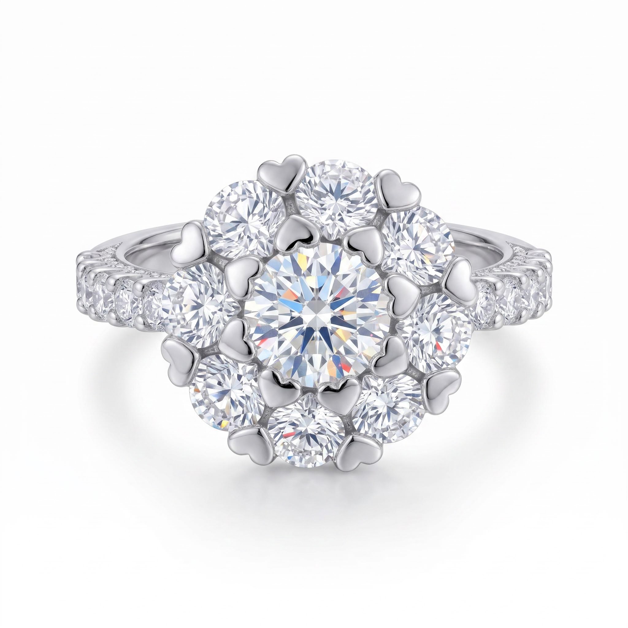 3.76 ct.tw. Floral Shaped Round Cut Pave Engagement Ring