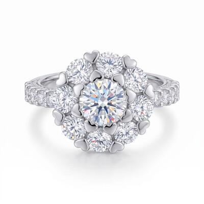 3.76 ct.tw. Floral Shaped Round Cut Pave Engagement Ring