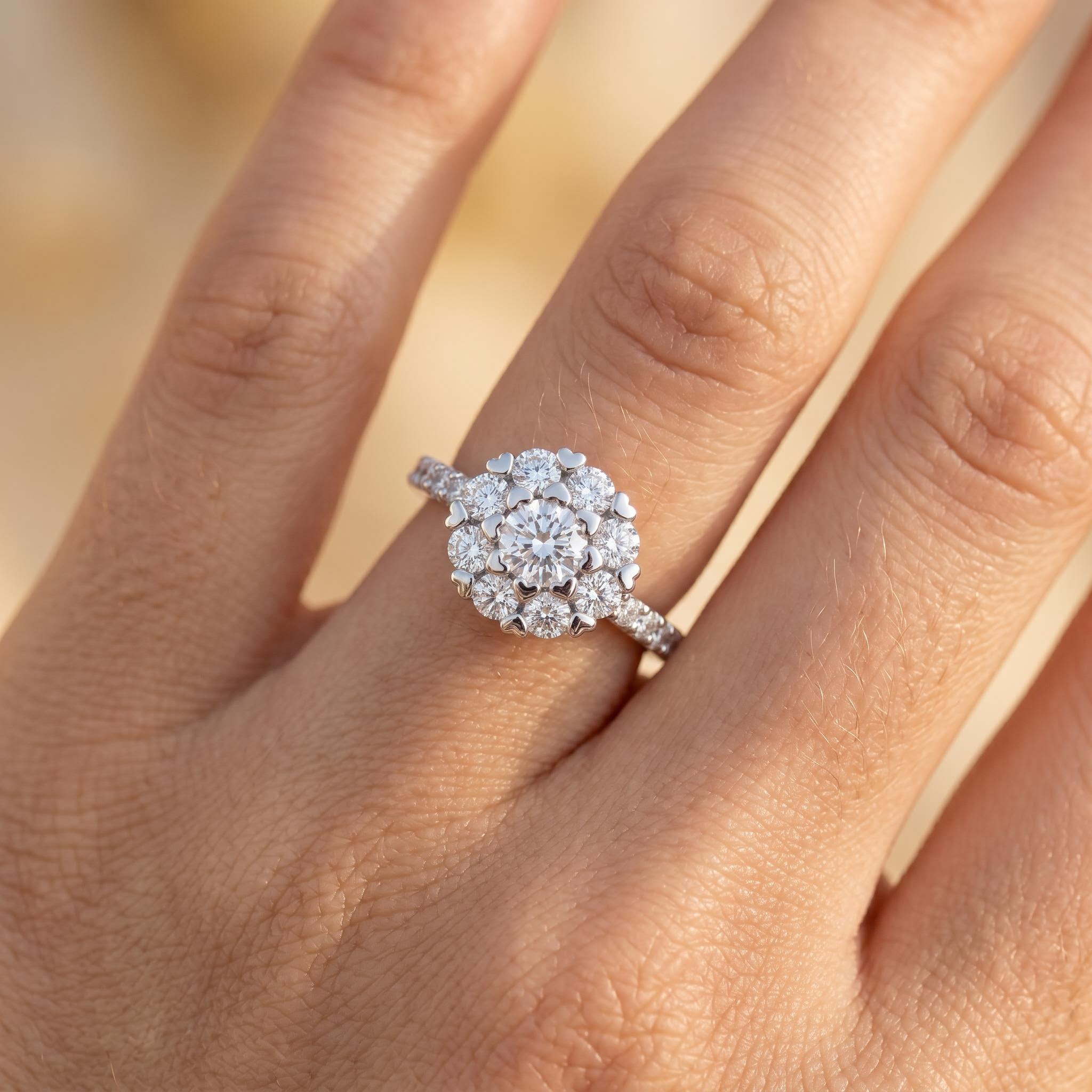 3.76 ct.tw. Floral Shaped Round Cut Pave Engagement Ring