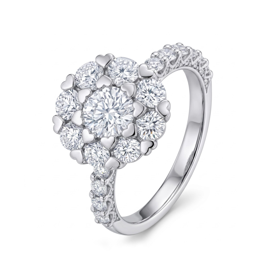 3.76 ct.tw. Floral Shaped Round Cut Pave Engagement Ring
