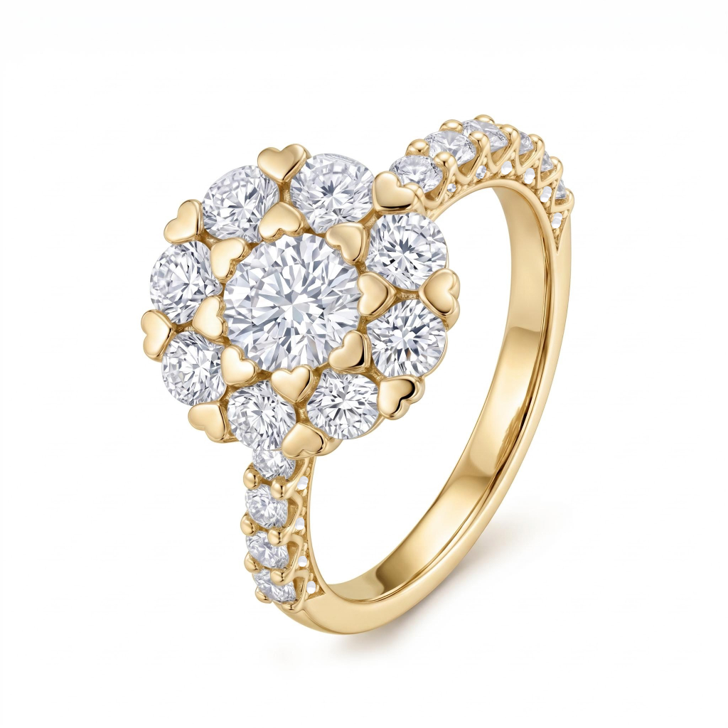 3.76 ct.tw. Floral Shaped Round Cut Pave Engagement Ring