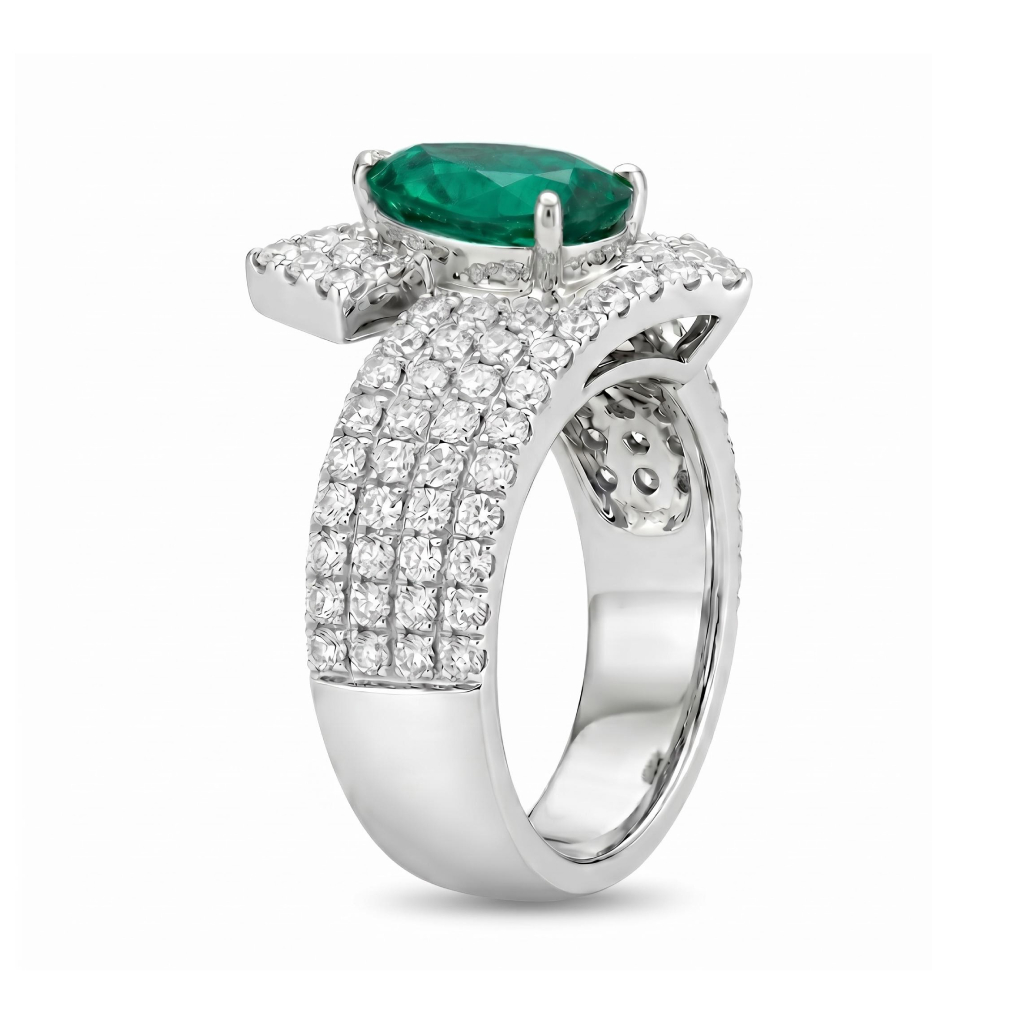 1.79 ct.tw. Interwoven Pear Cut Emerald Green Diamond Paved Engagement Ring