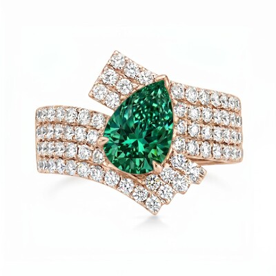 5.16 ct.tw. Interwoven Pear Cut Emerald Green Diamond Paved Engagement Ring
