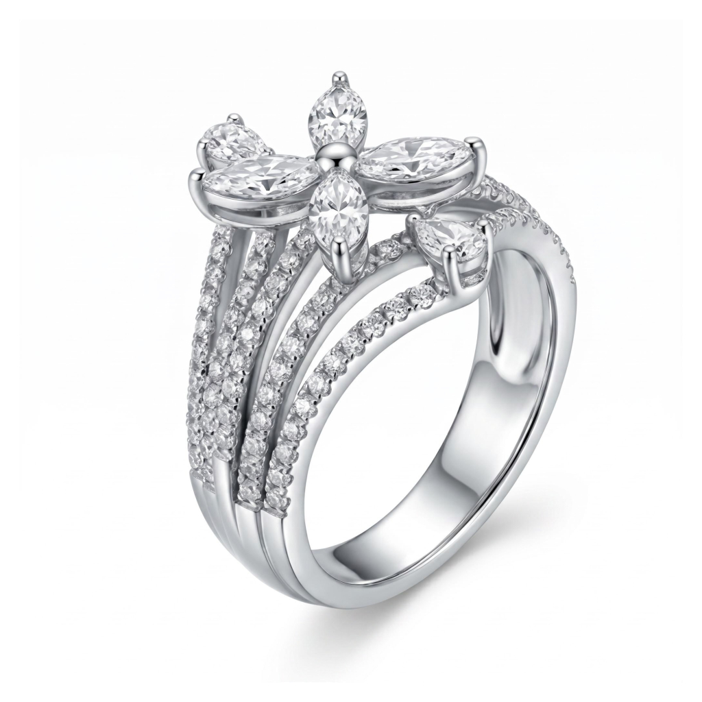 1.78 ct.tw. Clover Marquise Cut Paved Engagement Ring