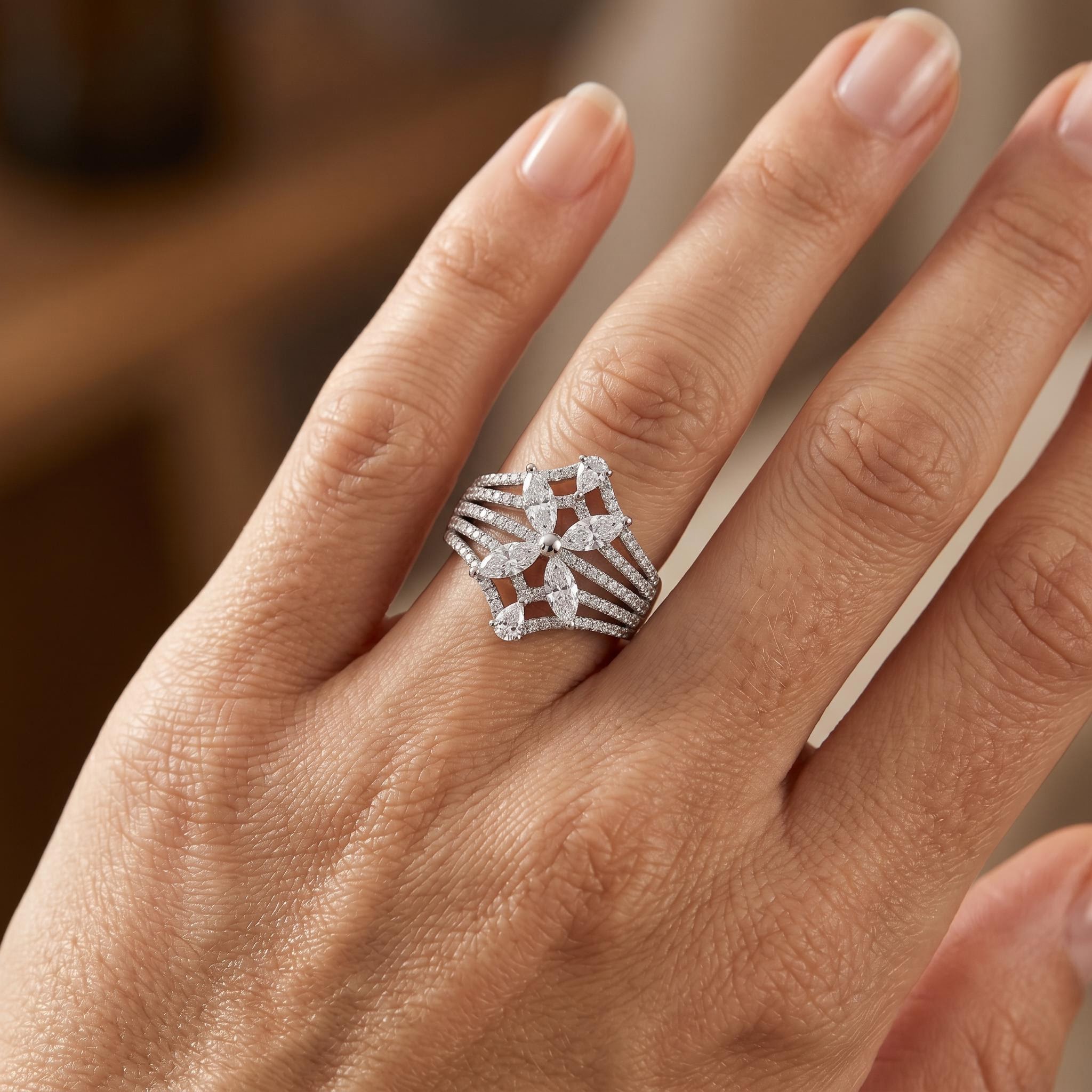 1.78 ct.tw. Clover Marquise Cut Paved Engagement Ring