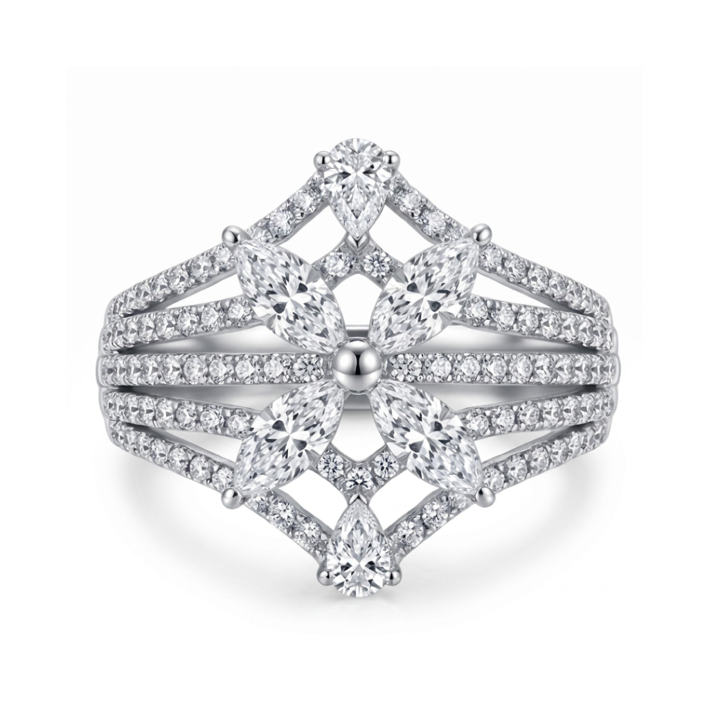 1.78 ct.tw. Clover Marquise Cut Paved Engagement Ring