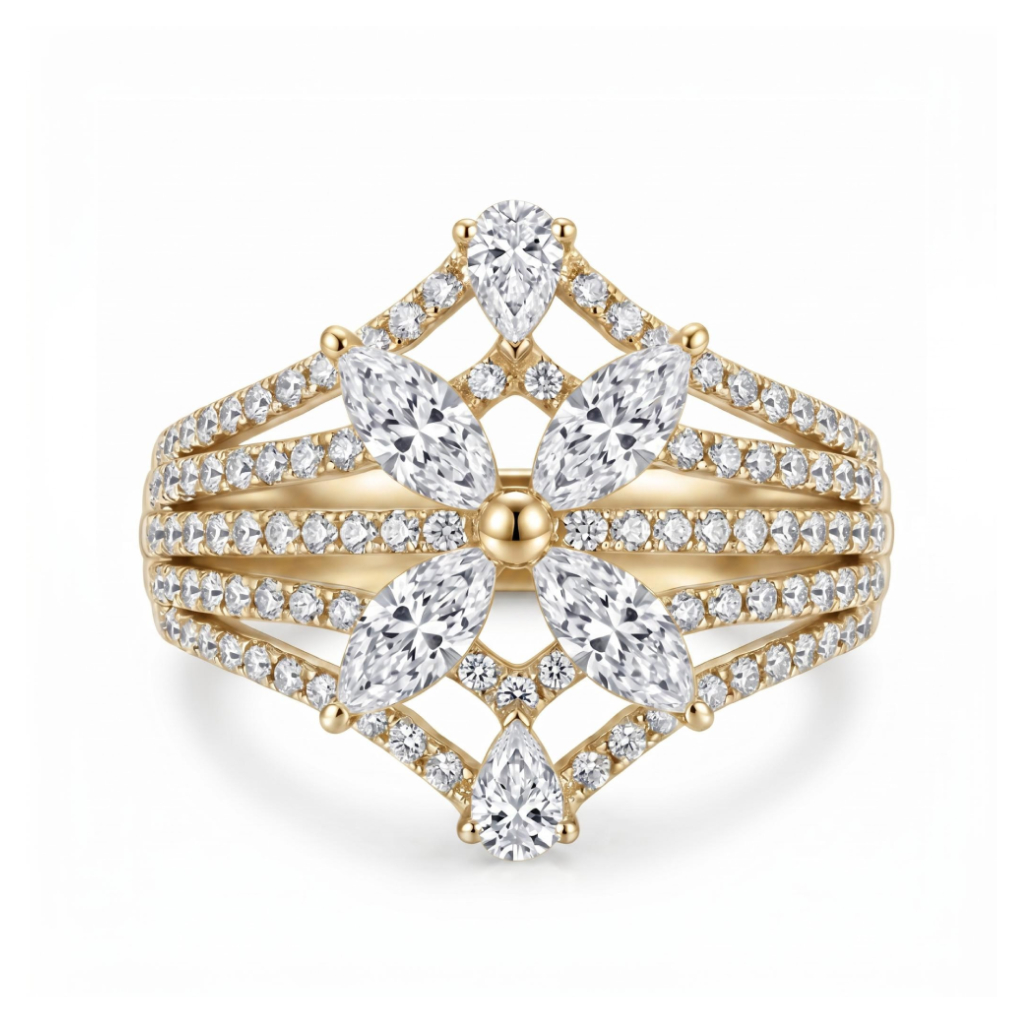 1.78 ct.tw. Clover Marquise Cut Paved Engagement Ring