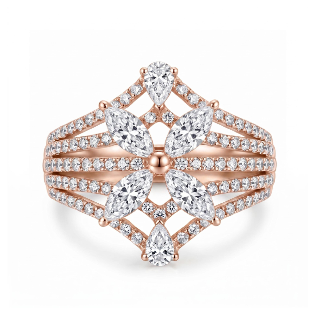 1.78 ct.tw. Clover Marquise Cut Paved Engagement Ring