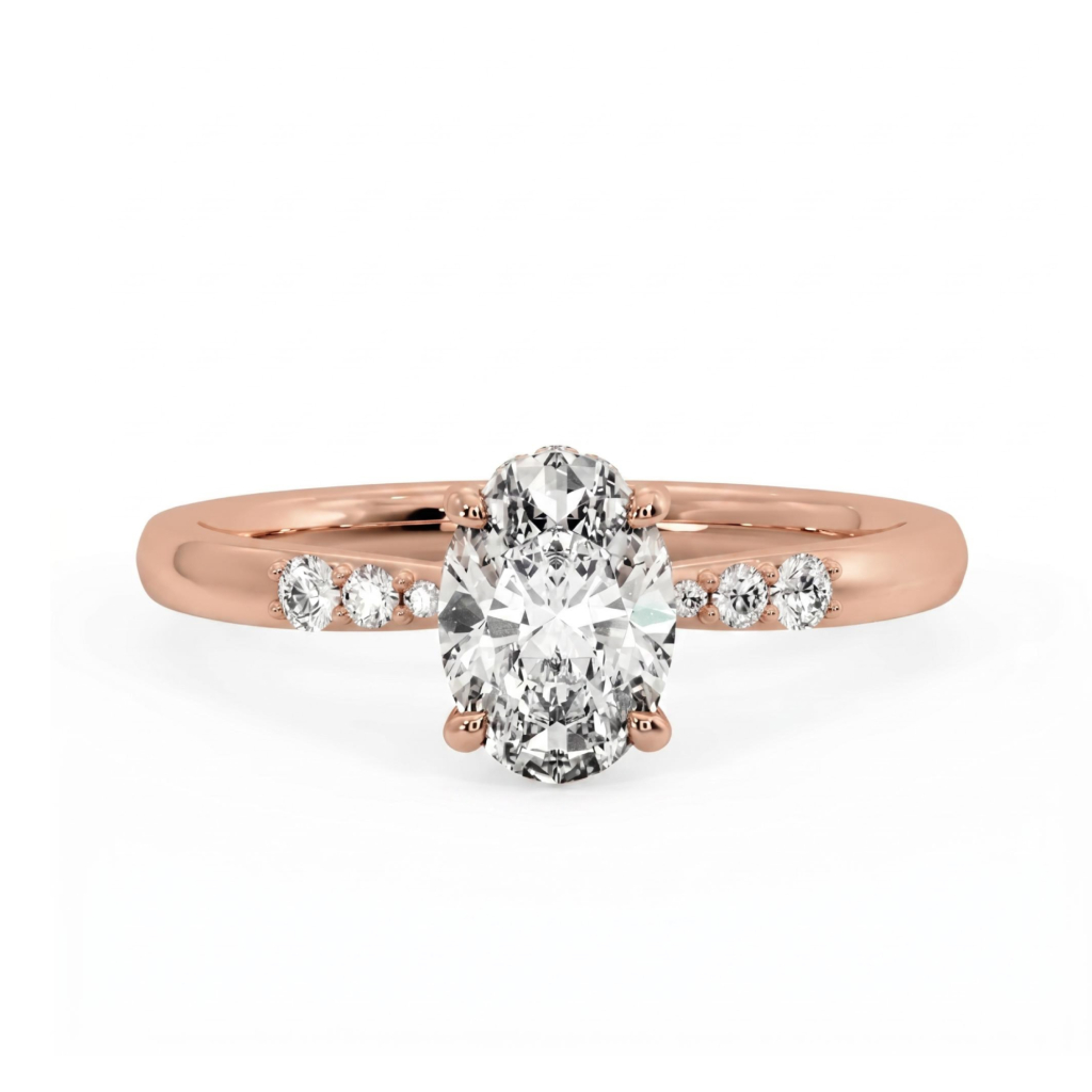 1.18 ct.tw. Graduated Side Oval Cut Hidden Halo Engagement Ring