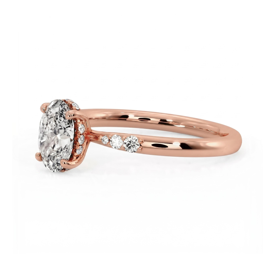 1.18 ct.tw. Graduated Side Oval Cut Hidden Halo Engagement Ring