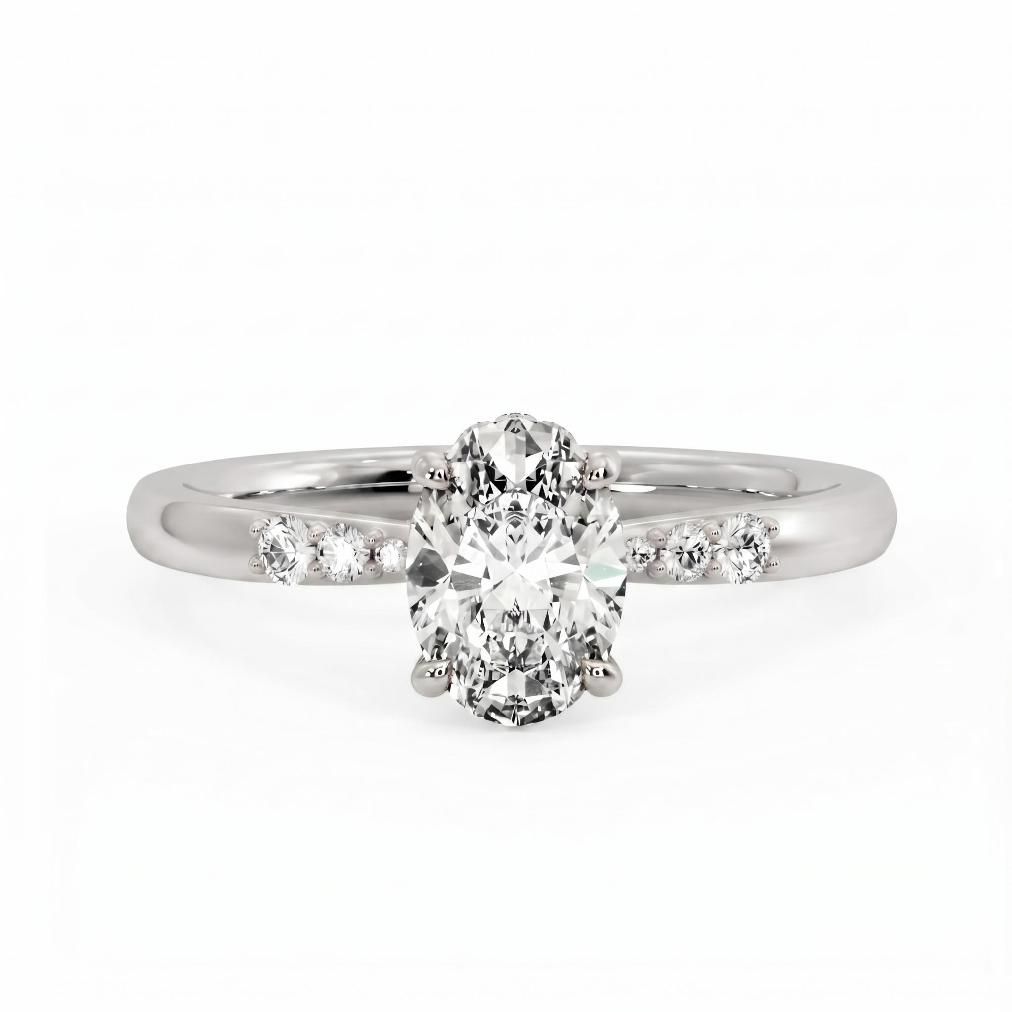 1.18 ct.tw. Graduated Side Oval Cut Hidden Halo Engagement Ring