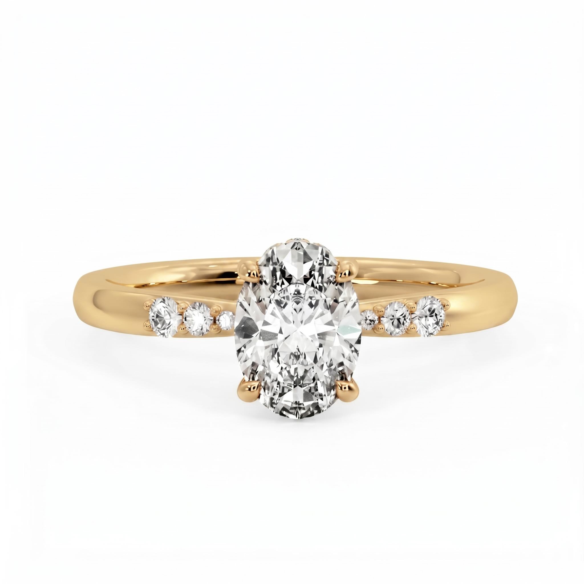 1.18 ct.tw. Graduated Side Oval Cut Hidden Halo Engagement Ring