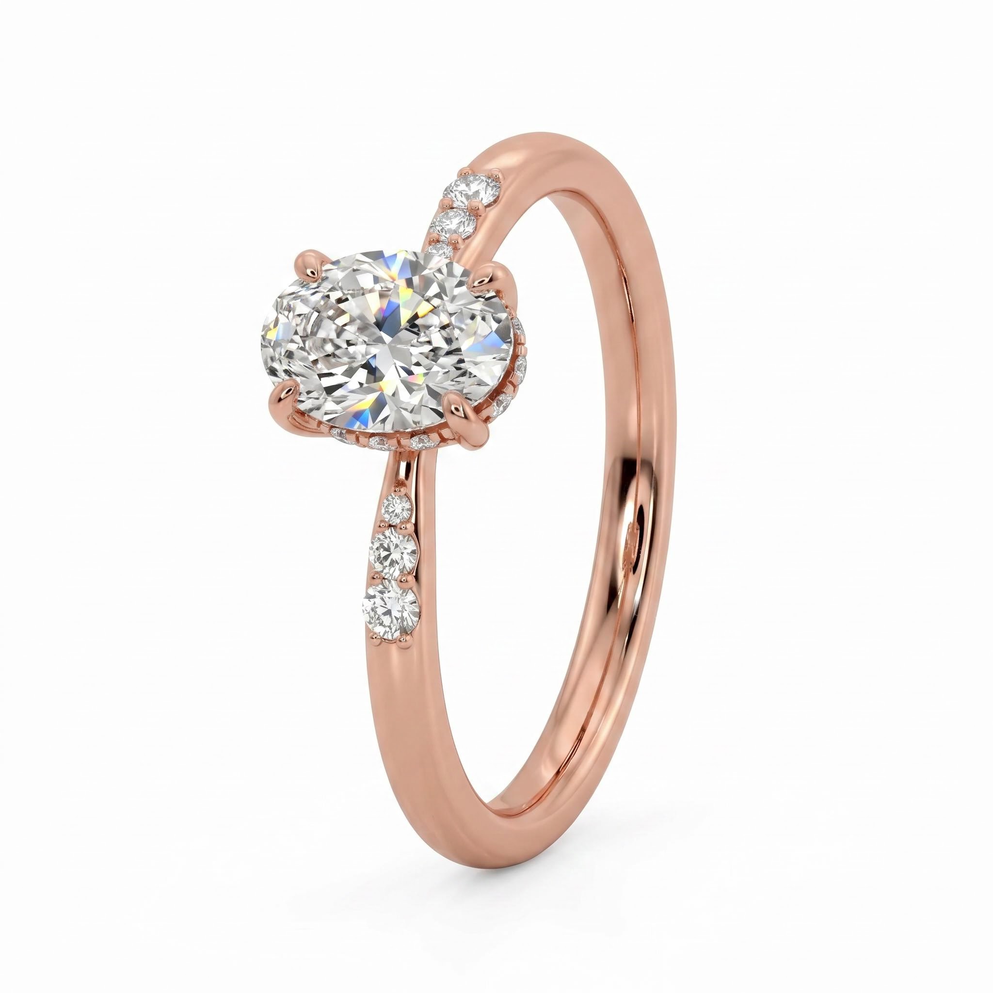 1.18 ct.tw. Graduated Side Oval Cut Hidden Halo Engagement Ring