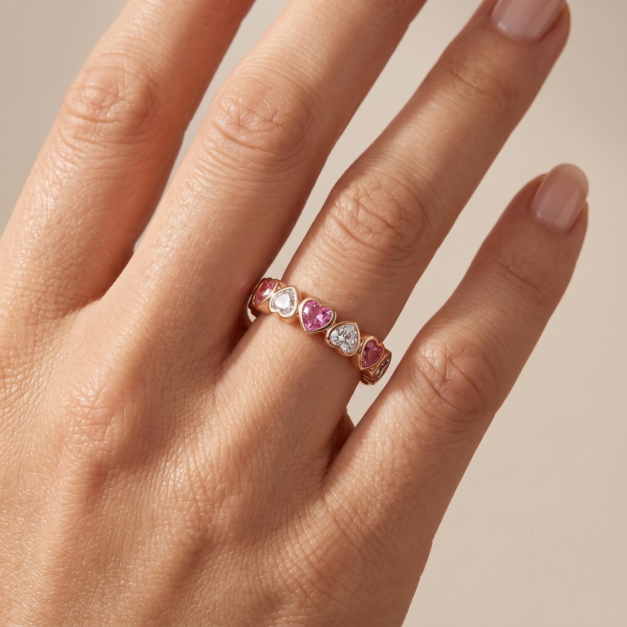 1.8 ct.tw. Alternating Bezel Hearts Rose Red & White Women's Band