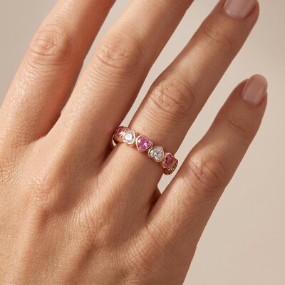 1.8 ct.tw. Alternating Bezel Hearts Rose Red & White Women's Band