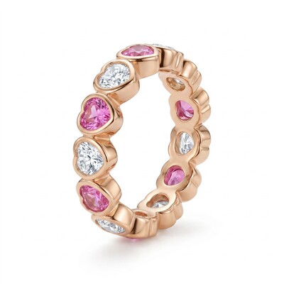 1.8 ct.tw. Alternating Bezel Hearts Rose Red & White Women's Band