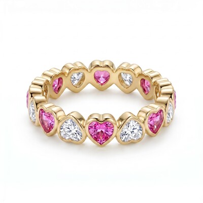 1.8 ct.tw. Alternating Bezel Hearts Rose Red & White Women's Band