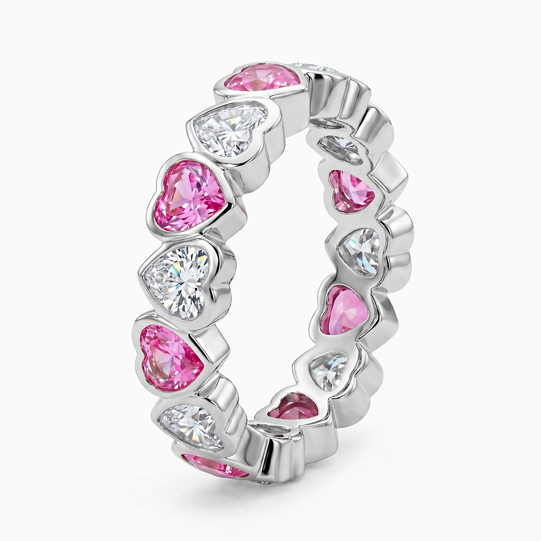 1.8 ct.tw. Alternating Bezel Hearts Rose Red & White Women's Band