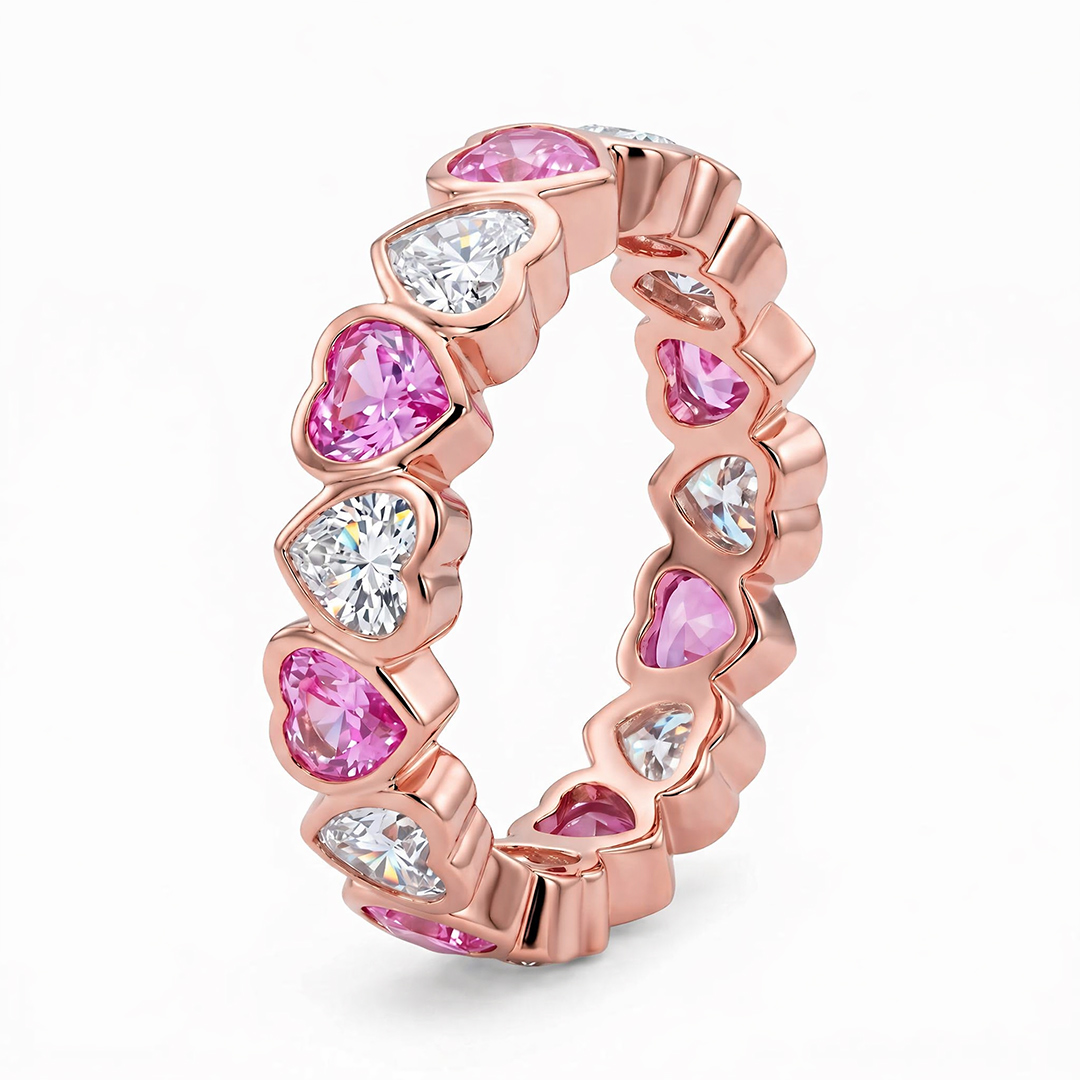 1.8 ct.tw. Alternating Bezel Hearts Rose Red & White Women's Band