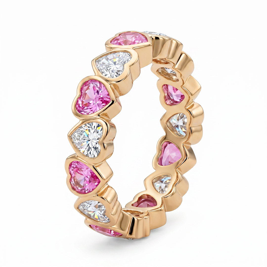 1.8 ct.tw. Alternating Bezel Hearts Rose Red & White Women's Band