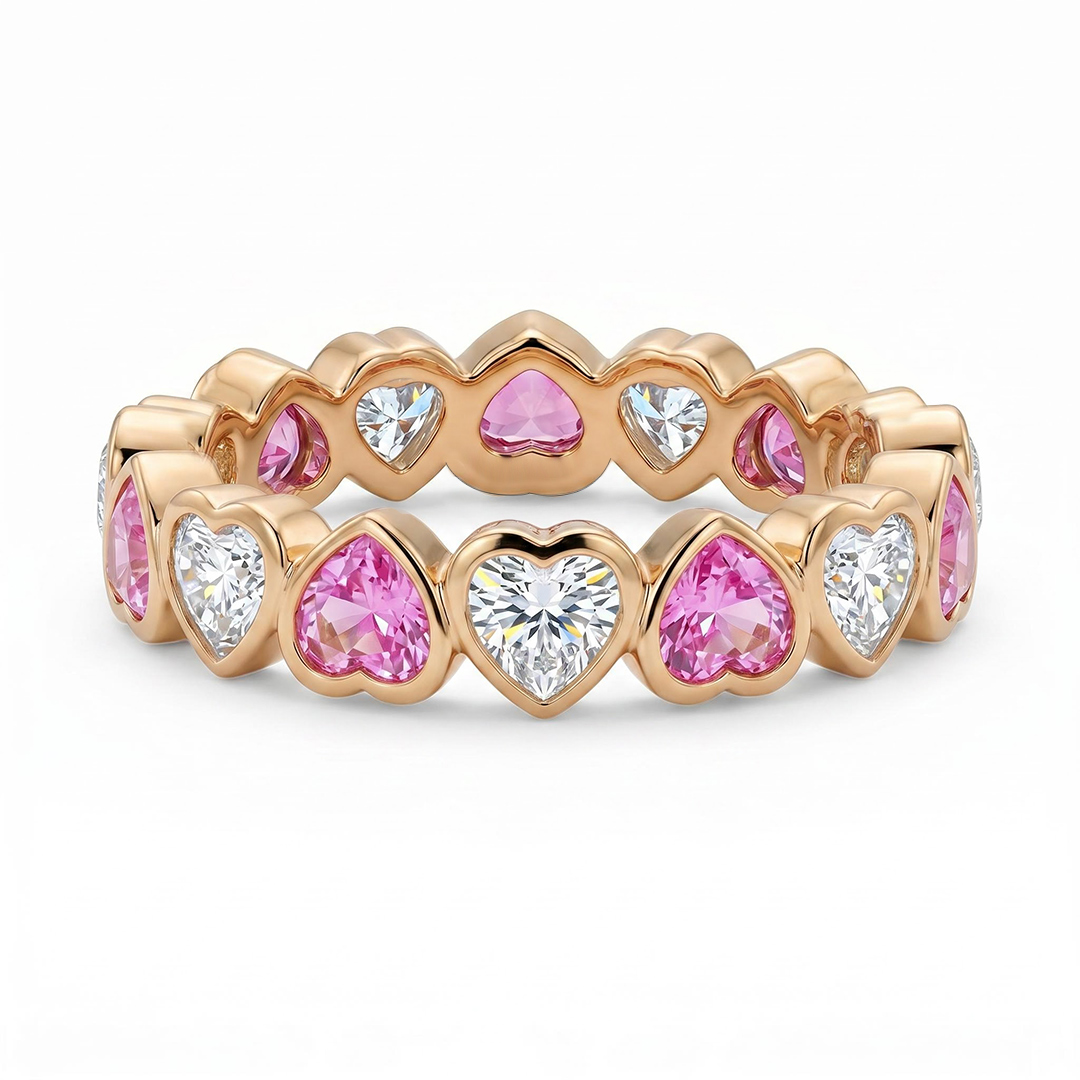 1.8 ct.tw. Alternating Bezel Hearts Rose Red & White Women's Band