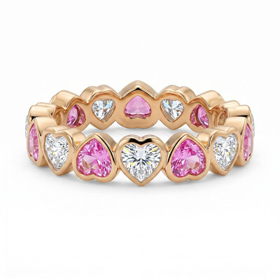 1.8 ct.tw. Alternating Bezel Hearts Rose Red & White Women's Band