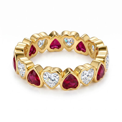 4.2 ct.tw. Alternating Bezel Hearts Rose Red & White Women's Band