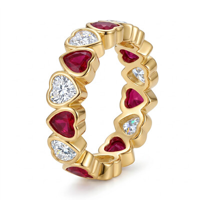 4.2 ct.tw. Alternating Bezel Hearts Rose Red & White Women's Band