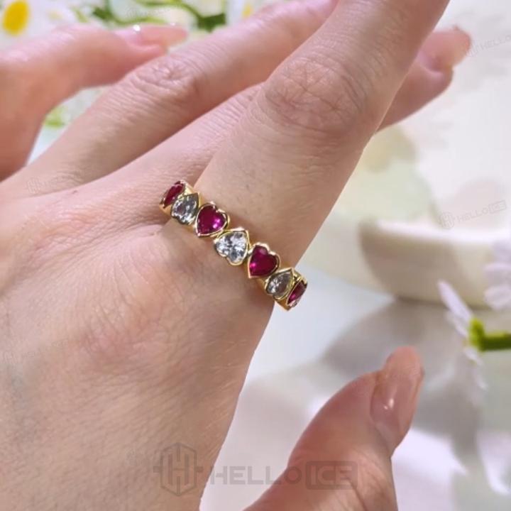 4.2 ct.tw. Alternating Bezel Hearts Rose Red & White Women's Band 4.2 ct.tw. Alternating Bezel Hearts Rose Red & White Women's Band