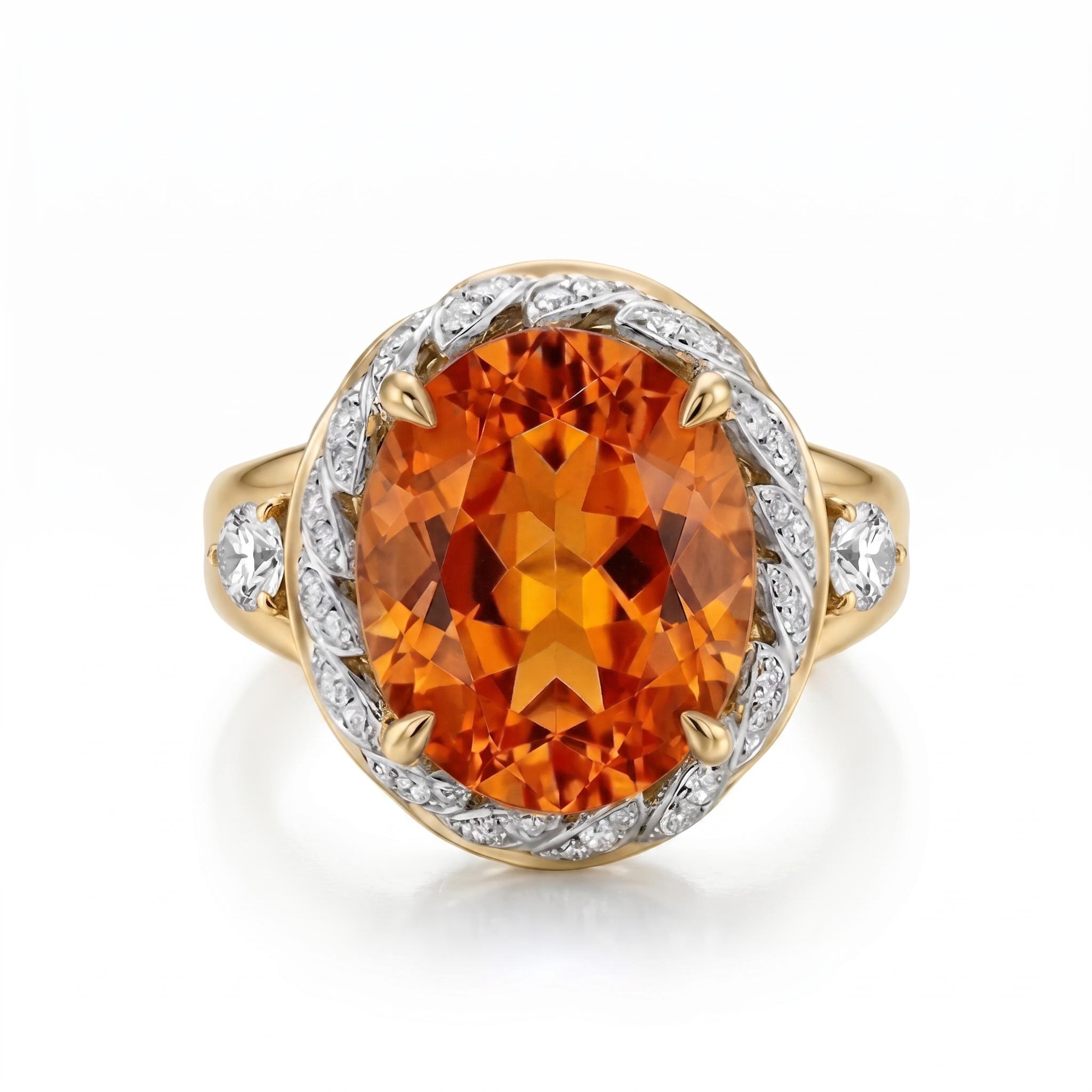 3.9 ct.tw. Leaf-Trimmed Orange Oval Cut Engagement Ring