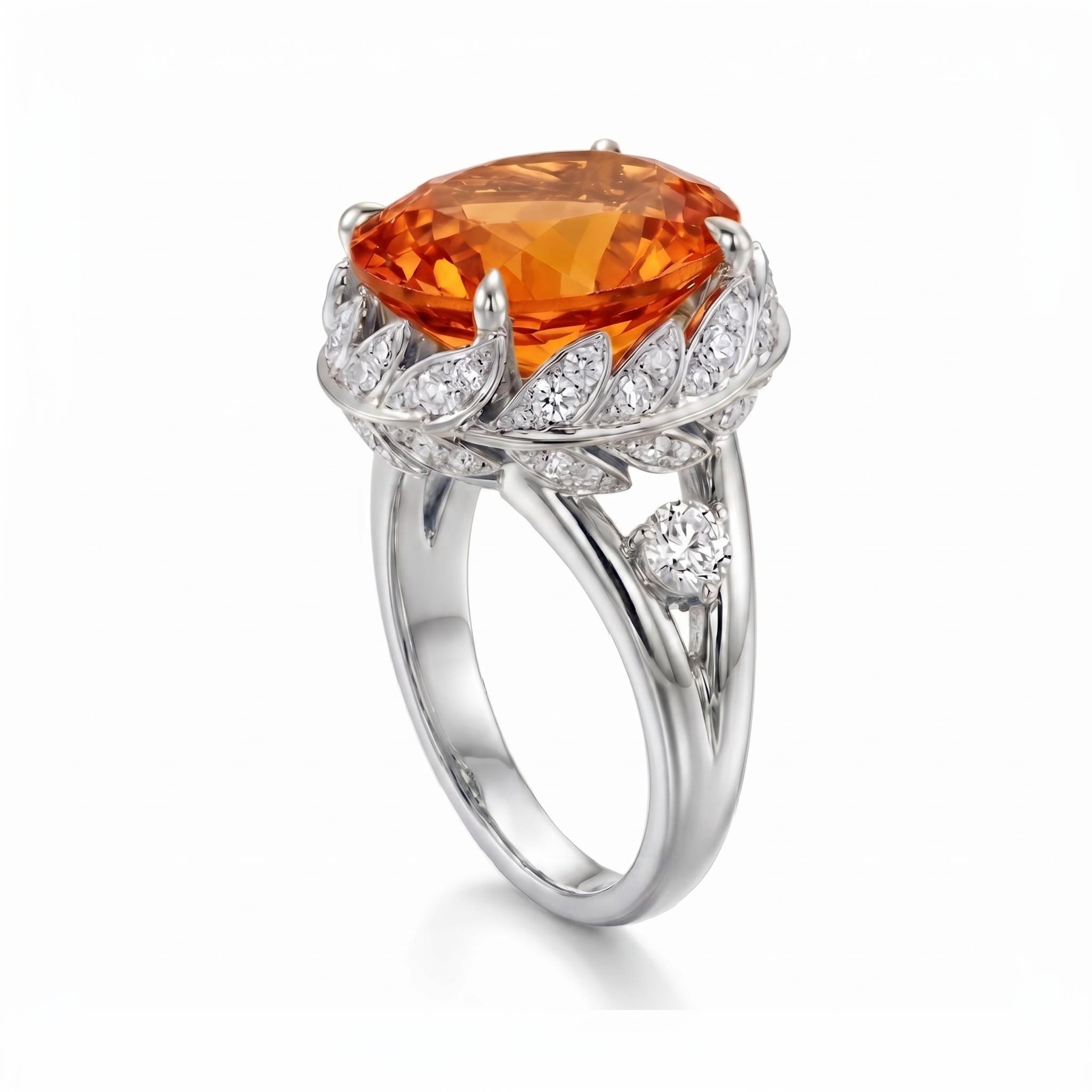 3.9 ct.tw. Leaf-Trimmed Orange Oval Cut Engagement Ring