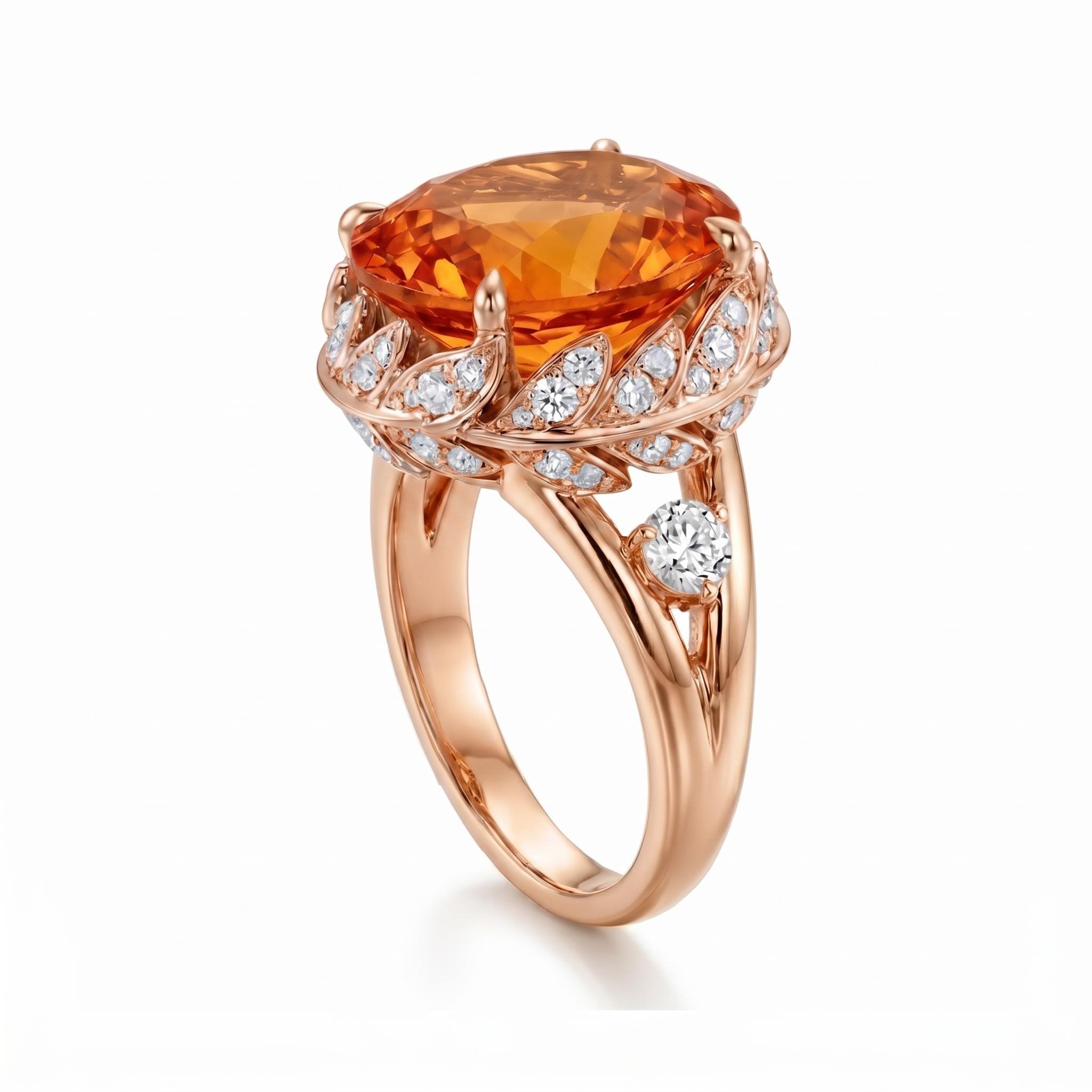 3.9 ct.tw. Leaf-Trimmed Orange Oval Cut Engagement Ring
