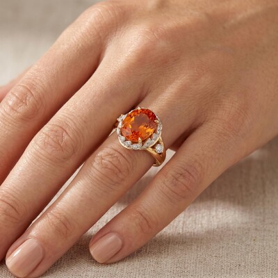 3.9 ct.tw. Leaf-Trimmed Orange Oval Cut Engagement Ring