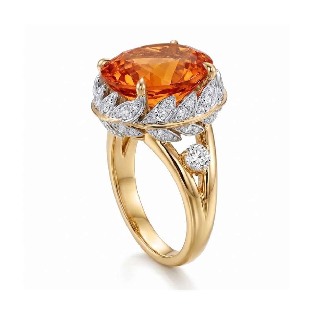 3.9 ct.tw. Leaf-Trimmed Orange Oval Cut Engagement Ring