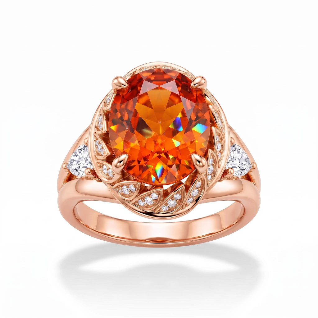 10.95 ct.tw. Leaf-Trimmed Orange Oval Cut Engagement Ring