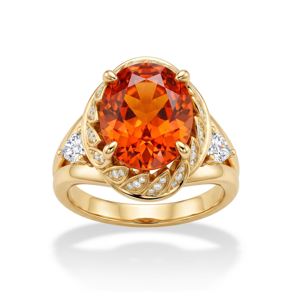 10.95 ct.tw. Leaf-Trimmed Orange Oval Cut Engagement Ring
