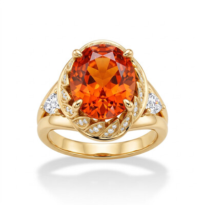 10.95 ct.tw. Leaf-Trimmed Orange Oval Cut Engagement Ring