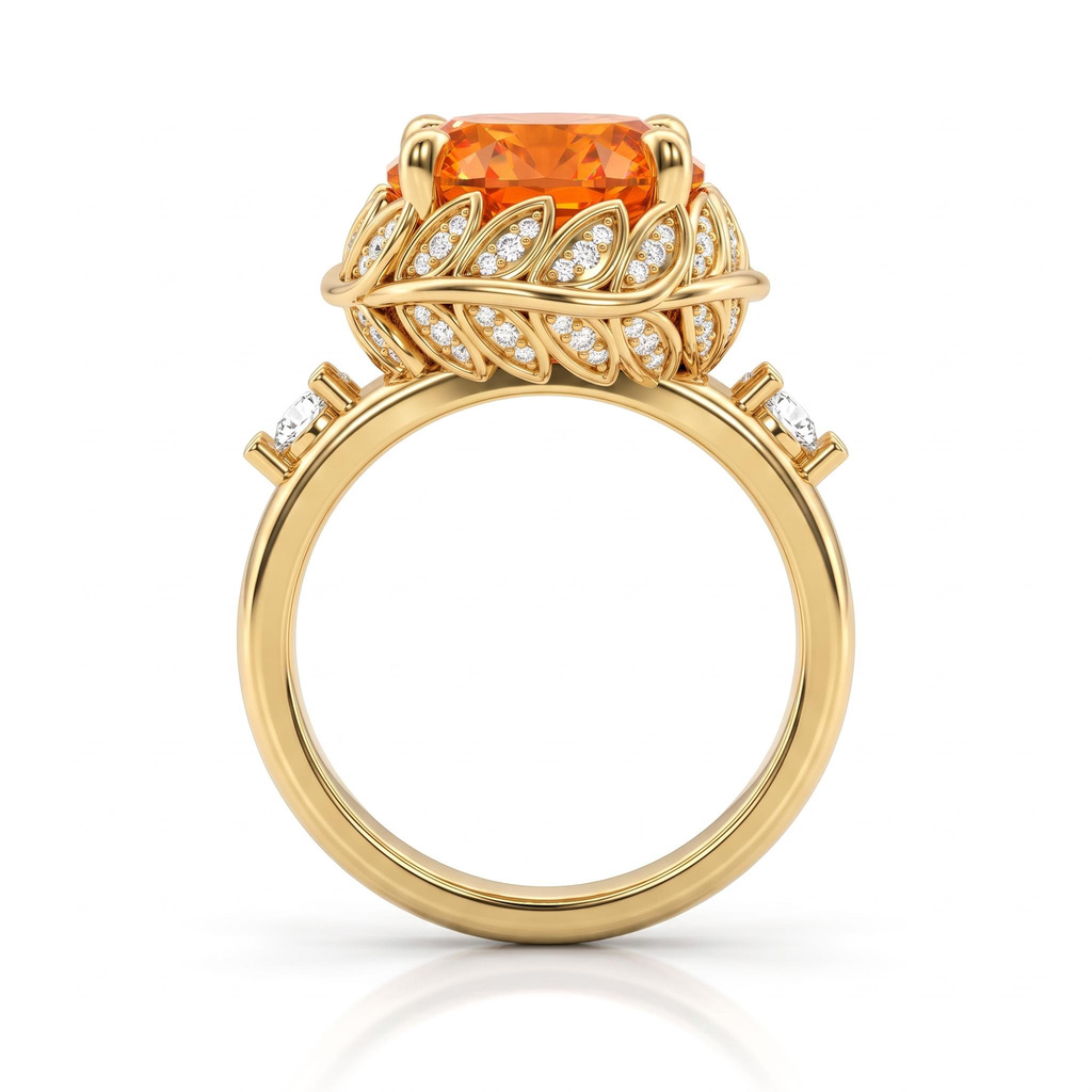 10.95 ct.tw. Leaf-Trimmed Orange Oval Cut Engagement Ring