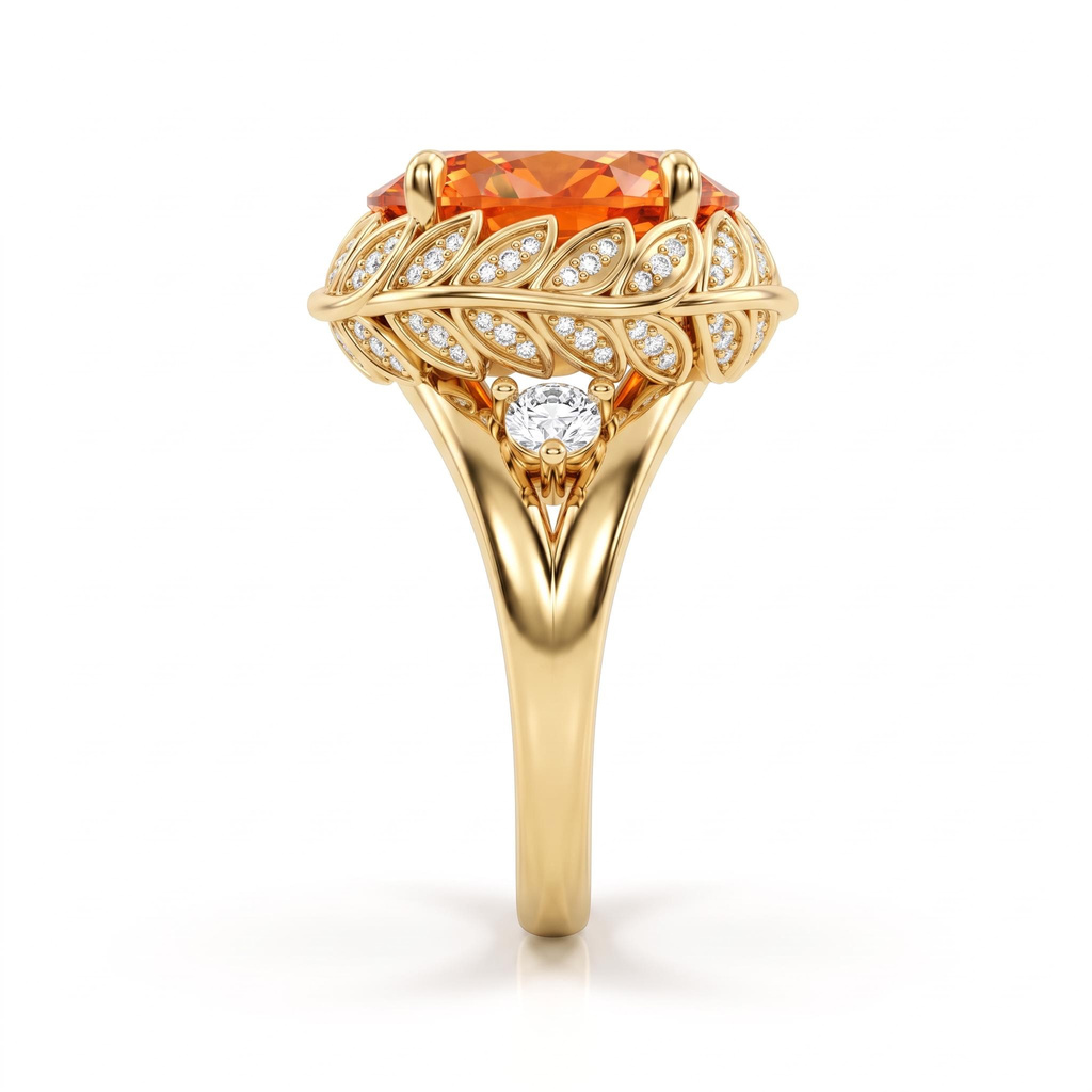 10.95 ct.tw. Leaf-Trimmed Orange Oval Cut Engagement Ring