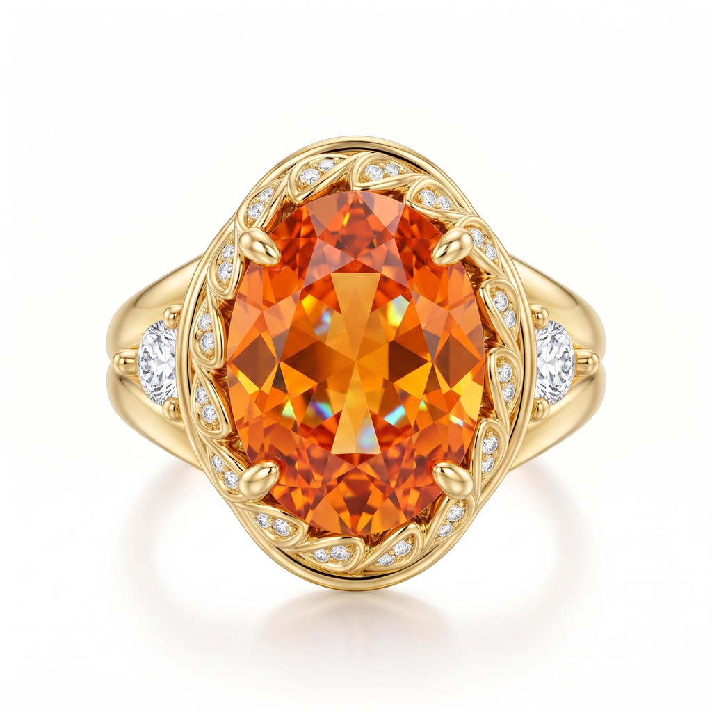 10.95 ct.tw. Leaf-Trimmed Orange Oval Cut Engagement Ring