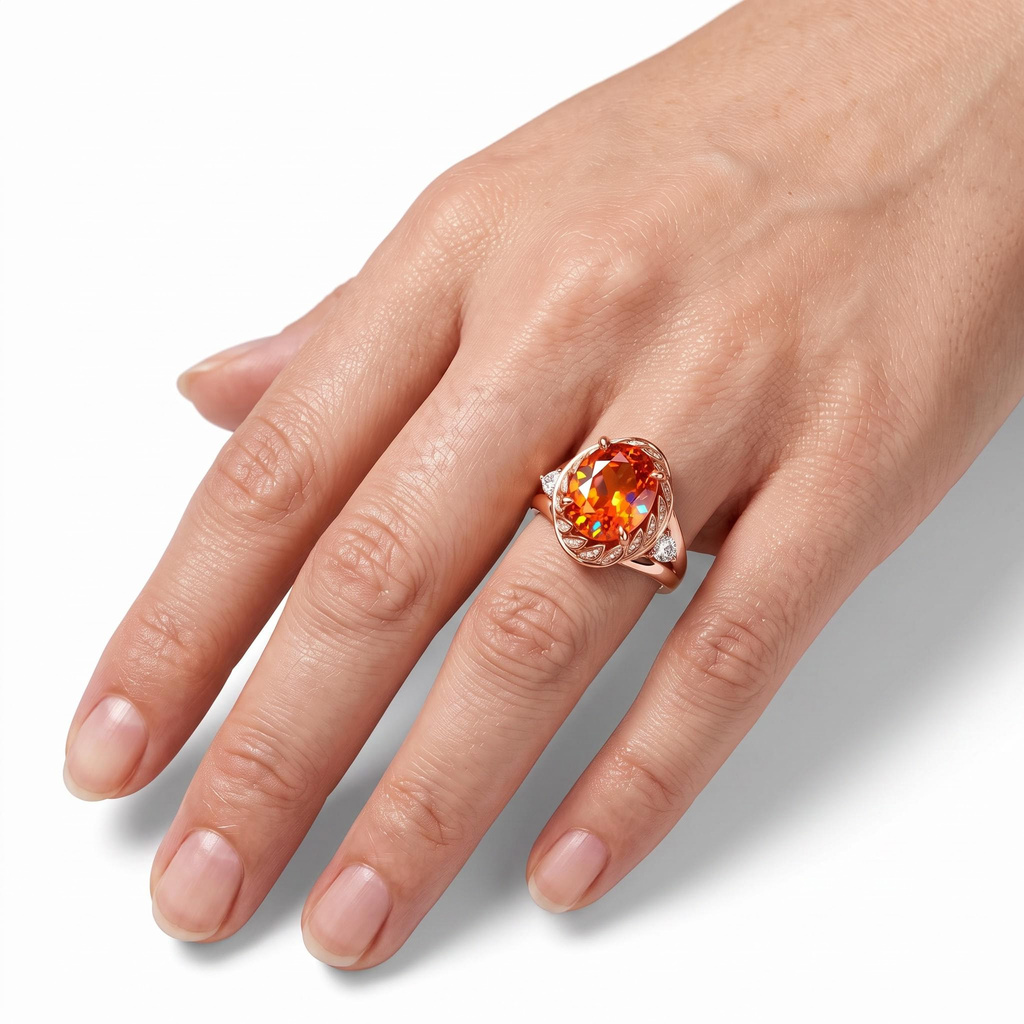 10.95 ct.tw. Leaf-Trimmed Orange Oval Cut Engagement Ring