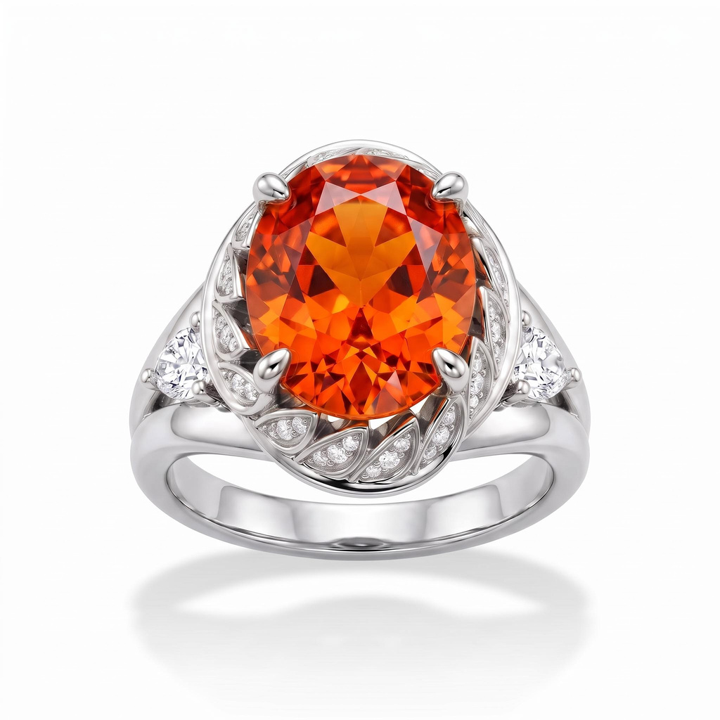 10.95 ct.tw. Leaf-Trimmed Orange Oval Cut Engagement Ring