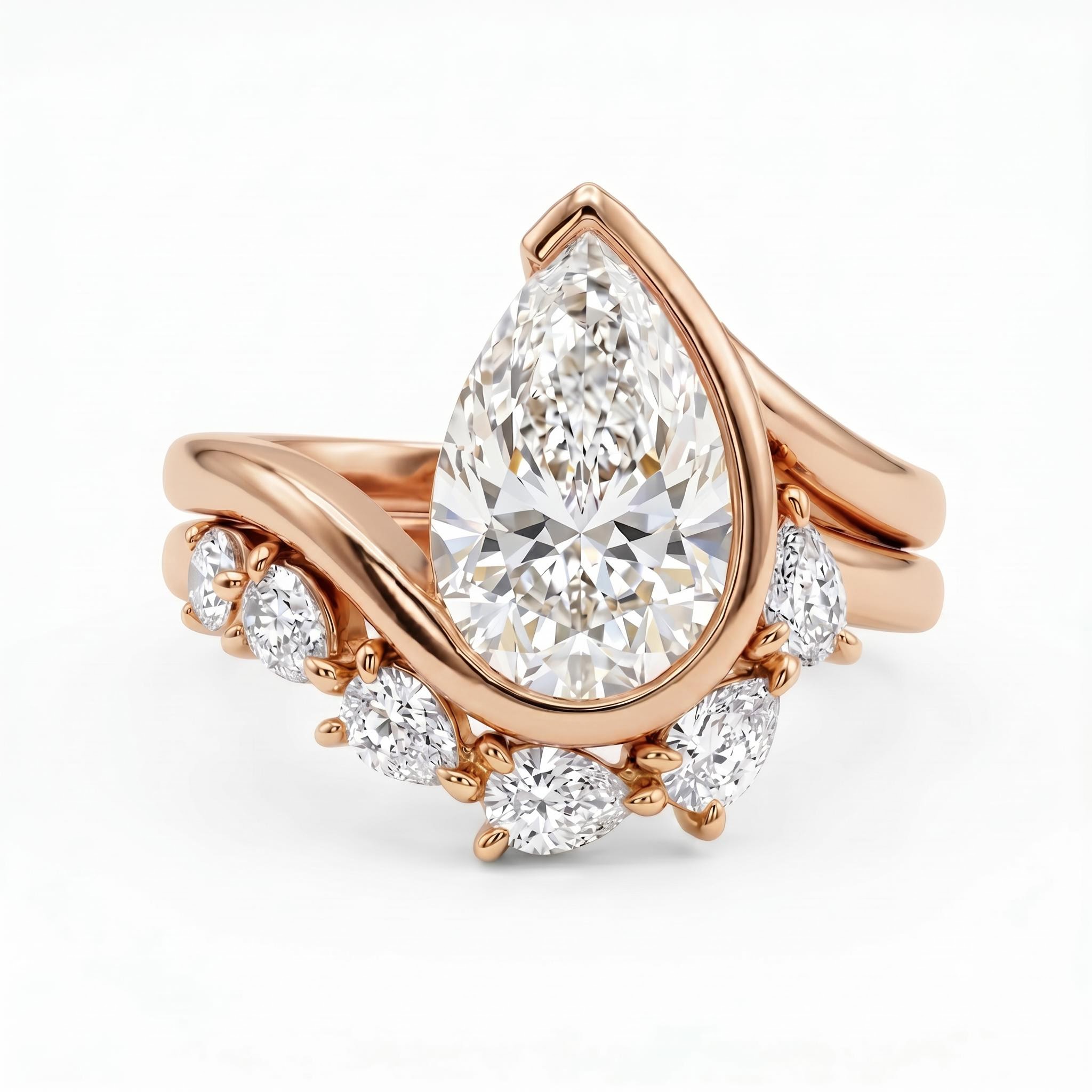 2.5 ct.tw. Twisted Band Pear Cut Side Stone Engagement Ring