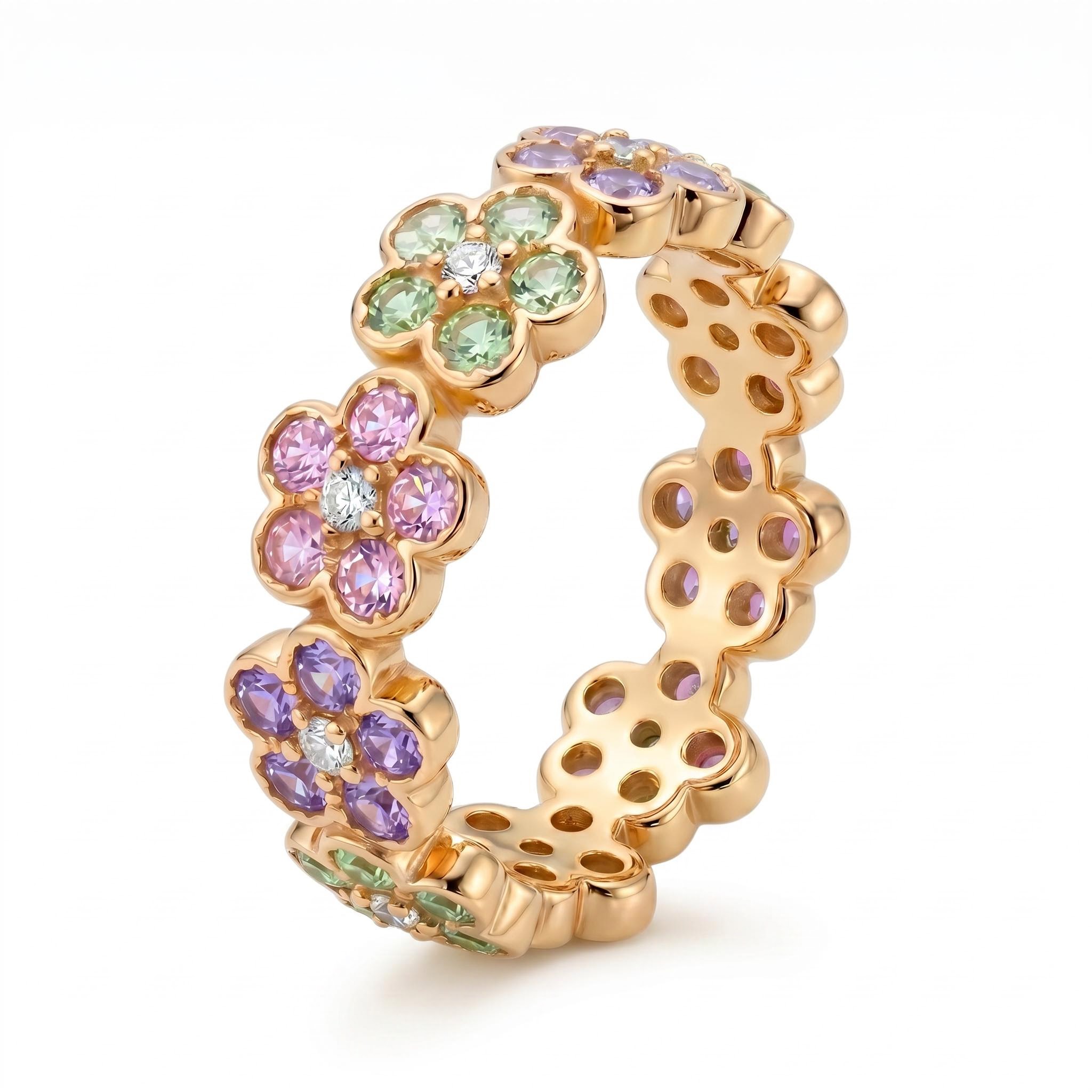 2.88 ct.tw. Flower Multicolor Round Cut Women's Band