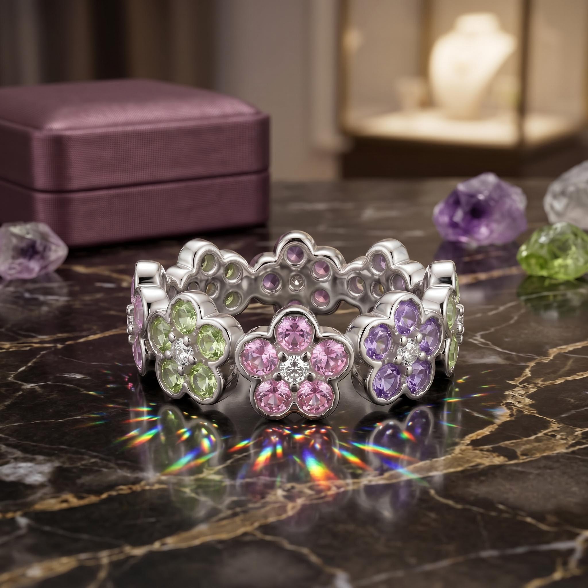 2.64 ct.tw. Flower Multicolor Round Cut Women's Band