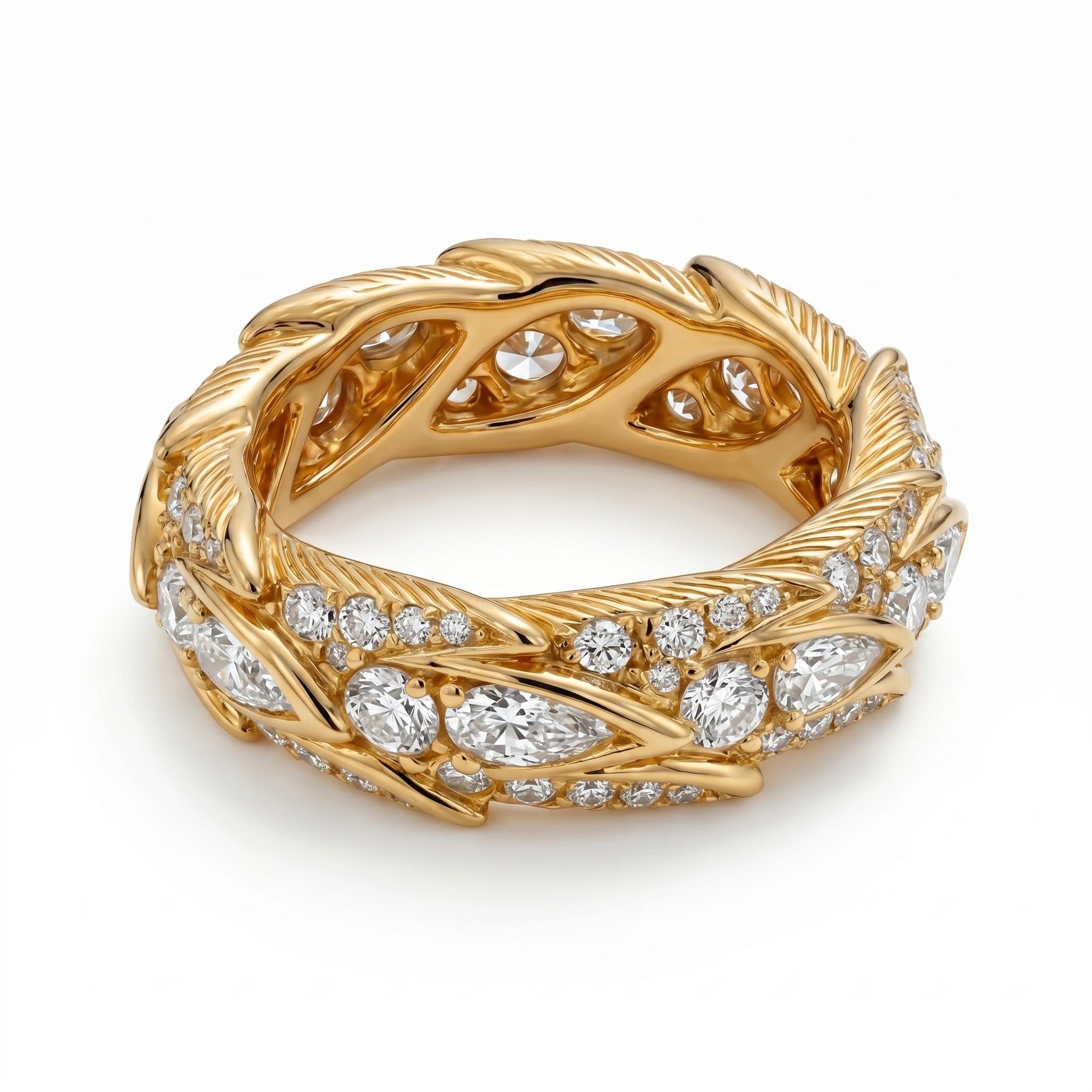 1.8 ct.tw. Leafy Pear+ Round Cut Wedding Band