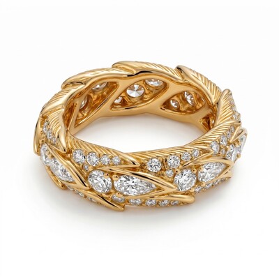 1.8 ct.tw. Leafy Pear+ Round Cut Wedding Band