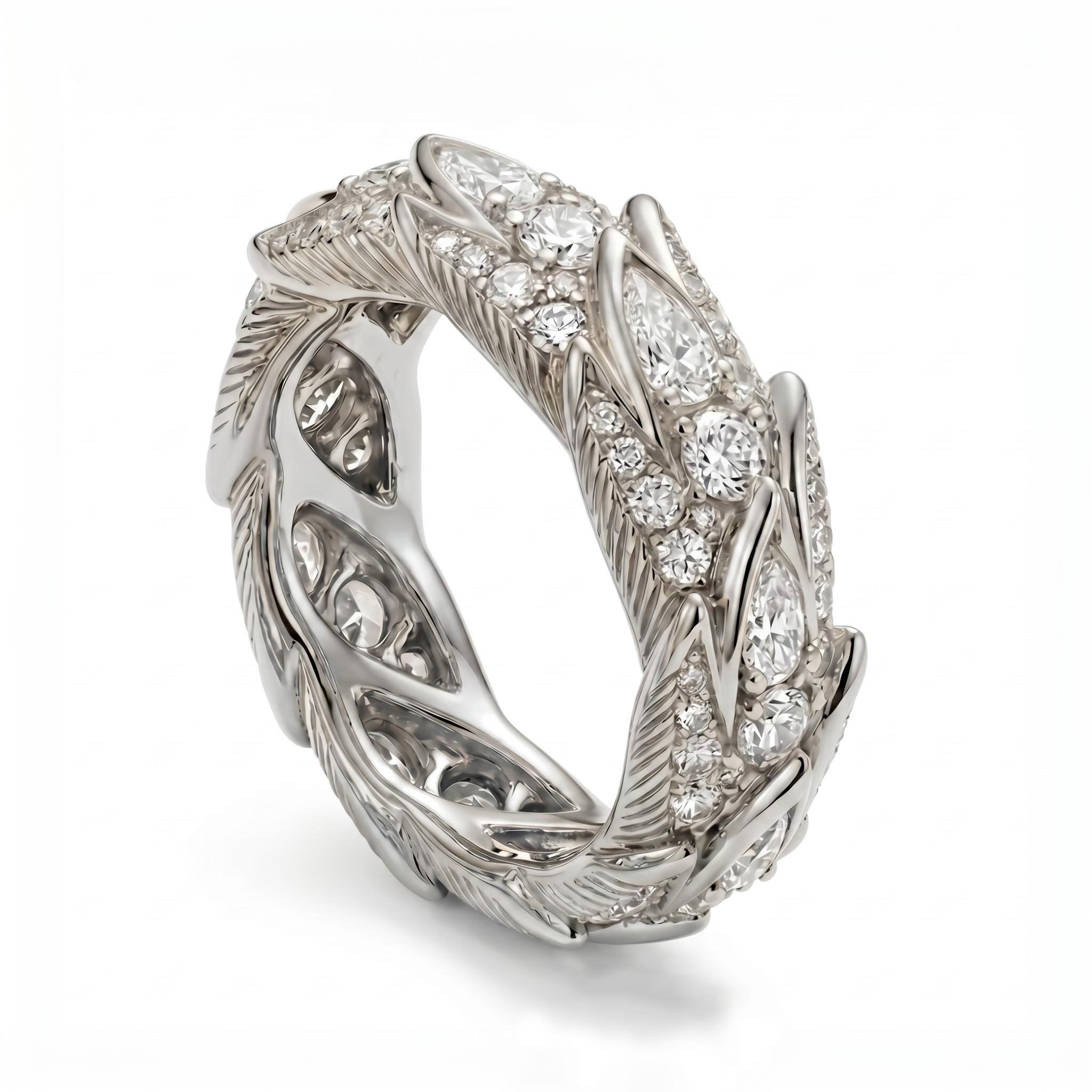 1.8 ct.tw. Leafy Pear+ Round Cut Wedding Band