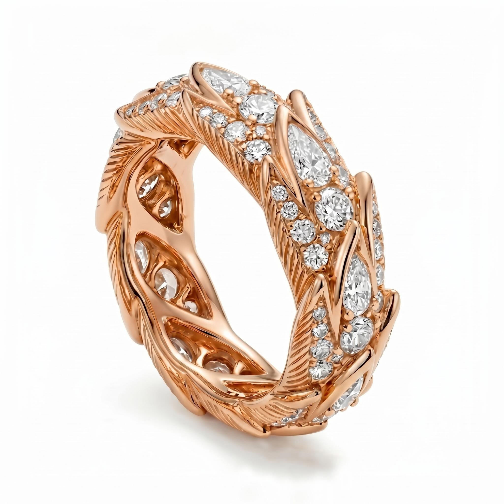 1.8 ct.tw. Leafy Pear+ Round Cut Wedding Band